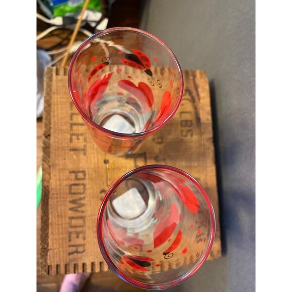 Set of 2 Anchor Hocking Love Bug Drinking Glasses Red Black Valentines Hearts - Picture 5 of 5